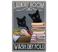 SUPERDANT Lavanderías Cartel de metal Letrero de Metal con Diseño de Gato Negro Estilo Vintage para Lavandería Lavado En Seco Plegable Retro Cartel de Metal Decoración Gatos Chapas Vintage Decoracion