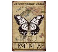 SUPERDANT Letrero de estaño con diseño de mariposa retro de metal, letrero de metal vintage con texto en inglés "Let It Be", letrero de bar, placa de pared de música, pósteres vintage para hombre,