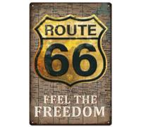 SUPERDANT Letrero de estaño de la ruta 66 letreros de metal dorado con texto en inglés Feel the Freedom letreros retro y placa de metal dorado para pared para dormitorio sala de estar cueva de