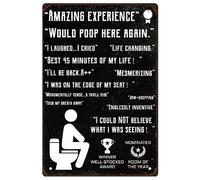 SUPERDANT Letrero de Estaño de Metal Evaluación de Inodoro Letrero de Estaño de Hierro Vintage Texto Negro Cartel de Arte de Pared Reseñas de Inodoro Decoración de Baño Placa para