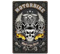 SUPERDANT Letrero de metal con diseño de calaveras de motocicleta Cartel de Metal para montar en motocicleta Letreros de estaño divertidos y placas para pared de habitación de niños sala de juegos
