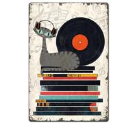 SUPERDANT Letrero de metal con diseño de gato de discos de música retro póster divertido de música gato vintage decoración de pared Cartel de Chapa para el hogar sala de estar dormitorio 30x20cm