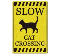 SUPERDANT Letrero de Metal con diseño de gato negro con recordatorio de gato retro placa de metal de hierro para pared Letreros de Estaño para tienda de mascotas decoración de garajes