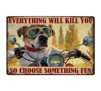 SUPERDANT Letrero de metal con diseño de perro y motocicleta divertido Cartel de Chapa vintage para pared Letreros de Estaño retro de garaje para el hogar hombre decoración de cueva 30x20cm