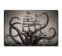 SUPERDANT Letrero de Metal con Diseño de Pulpo, Velero, Letreros de Hojalata, Pulpo Dnder The Sailboat, Cartel de Metal Vintage, Placa Retro para Bares, Pub, Hombre, Cueva, Decoración de Pared