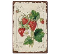 SUPERDANT Letrero de Metal de Estaño con Diseño de Fresa Y Frutas Retro para Decoración de Pared,Decoración de Jardín Al Aire Libre,Póster Vintage para Frutería,Despensa,Dormitorio,Habitación de Niña