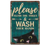 SUPERDANT Letrero de Metal para Inodoro de Gato,Letreros de Metal para Lavar Tu Mano,Placa de Baño,Cartel de Arte de Pared de Hierro,Cartel de Aluminio de Moda Antigua para Decoración Del Baño Del