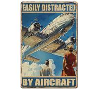SUPERDANT Letrero de metal para salida de avión, fácil de distraer por aviones, placas de pared divertidas para bar, hombre, cueva, hogar, decoración vintage, regalo de inauguración de la casa