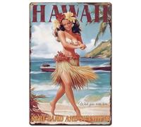 SUPERDANT Letreros de estaño vintage con texto en inglés Hawaii Beach cartel de metal Pin Up para niña retro para Letrero de Hojalata para Decoración mural Cocina Dormitorio Salón