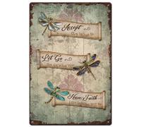 SUPERDANT Letreros de metal con citas inspiradoras de libélula, letrero de lata con texto en inglés "Accept What Is Tin Signs" para el hogar, sala de estar, dormitorio, bar, club, hombres, decoración