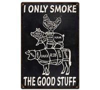 SUPERDANT Letreros de metal para barbacoa pollo cerdo ganado partes del cuerpo retro póster de metal cortado de carnicero carne ahumada divertido arte vintage letreros de lata para barbacoa