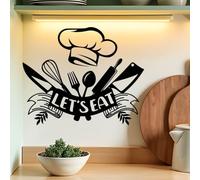 SUPERDANT Let'S Eat - Adhesivos murales para cubiertos adhesivos murales de cocina adhesivos murales de vinilo Let'S Eat adhesivos murales extraíbles y pegables