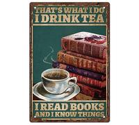 SUPERDANT Libros Cartel de metal Café Letrero metálico de hojalata Metal Estaño Signo Beber Té Vintage Hierro Signo Retro Leer Libros Pared Decoración Placa Citas Motivacionales Pared Arte Póster