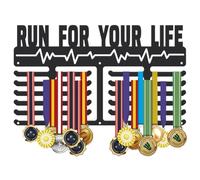 SUPERDANT Medallas de almacenamiento corredor medallas titular Run for Your Life Motivation Medal Hanger Montaje en Pared Maratón 6 Filas 24 Perchas Regalos para Deportistas Niños