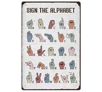SUPERDANT Metal Letreros De Lata Vintage Asl American Sign Language Alphabet Educativo ABC Arte Hierro Rústico Decoración De Pared Placa Retro Metal Poster