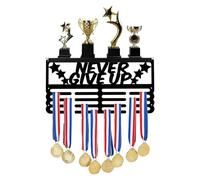 SUPERDANT Never Give Up Estante de Exhibición de Trofeos Y Medallas, Soporte para Colgar Medallas Que Muestra 4 de Medallas de Y Colgador de Medallas con Estante para Almacenamiento