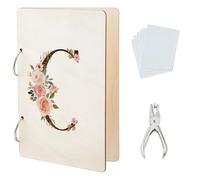 SUPERDANT Organizador de tarjetas con letra C flores caja de regalo libro de almacenamiento álbum de fotos con perforación y 20 bolsillos interiores regalo personalizado para tarjetas fotos y