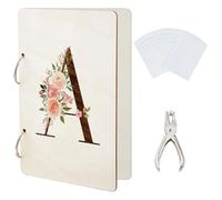 SUPERDANT Organizador para tarjetas de felicitación con letra de flores, carpeta para planificación, carpeta de madera para álbum de fotos con perforador y 20 bolsillos interiores