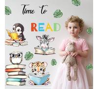 SUPERDANT Pegatinas De Pared Tiempo para leer con libros de animales animales educativos Calcomanías Vinilos Decorativos artística de pegatinas para habitación de niños guardería aula
