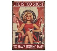 SUPERDANT Peluquería Letreros de Estaño Salón Peluquería Letreros de Estaño Belleza Mujer Vintage Letrero de Lata Arte de Pared Vintage Divertido Retro Decoración Metal