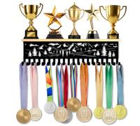 SUPERDANT Percha de madera con 18 ganchos para medallas para correr, estante de pared para trofeos de maratón, soporte parkrun, medallas deportivas, regalo para corredores
