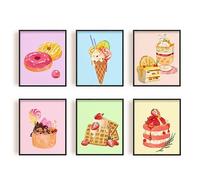 SUPERDANT Pinturas en lienzo de helado sin marco, póster de postre de caramelos, decoración de pared de dormitorio de niñas, decoración de pared de arte moderno, póster rosa, decoración de habitación de niños, decoración de tienda de pasteles, juego de 6 unidades