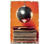 SUPERDANT Placa Cartel de Chapa con Discos y Bola Disco Art Country Letreros de Estaño Globo Luminoso Decoración de Dormitorio Arte Pared Vintage Placa Metal Letrero de Lata Exterior 30x20cm