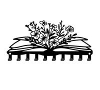 SUPERDANT Portaavi In Metallo con Libro e Fiori Fiori e Libro 10 gancio Portaavi Nero Organizer Da Parete per Guinzaglio per Cani Porta D'Ingresso