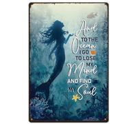SUPERDANT Señal de metal de sirena con citas inspiradoras, cartel de chapa para el océano suelto Mind Find Soul Retro Cartel de hojalata Divertido Arte de pared Pintura Vintage Cartel para Dormitorio