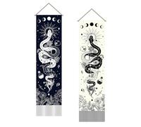 SUPERDANT Serpientes Tarot Tapiz de Pared Luna Floral Alfombra de Pared Tapiz Luna Sol Tapiz de Pared 2 Piezas Paño de Pared Largo Tapiz de Pared con Diseño de Borlas para Salón Dormitorio Decoración