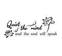 SUPERDANT Yoga Pegatinas de Pared Quiet The Mind and The Soul Will Speak Lotus Vinilo Negro Calcomanía de Pared Arte Letras Citas Yoga Lotus Meditación Decoración para el Hogar Dormitorio