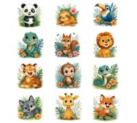 Superdente 12 piezas de transferencia textil termoadhesiva con motivos de animales florales lindos parche termoadhesivo térmico de animales de dibujos animados pegatinas termoadhesivas para hacer yo