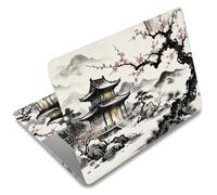 Superdente 3 piezas etiqueta engomada del ordenador portátil diseño del paisaje al lavado con tinta china húmeda con flor de ciruela y bandera impermeable a prueba de arañazos de vinilo para cuaderno