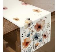 Superdente - Camino de mesa grueso con estampado floral lavado a tinta para decoración de mesa de flores de acuarela plantas de poliéster para mesas de camino de mesa de granja manteles elegantes
