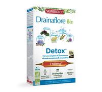 SUPERDIET - DRAINAFLORE BIO - Drenaje & Desintoxicación - Programa completo de desintoxicación de los 5 emuntorios - Made in France - 20 ampollas de 15 ml