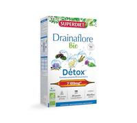 SUPERDIET-DRAINAFLORE BIO - Drenaje y desintoxicación - Desintoxicación de los 5 emuntorios - Fabricación francesa - 20 ampollas de 15 ml
