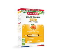 SUPERDIET-JELADA REAL 1500MG BIO- Jalea real, miel,polen bio-Defensas inmunitarias-Fabricación francesa-20 ampollas de 10 ml