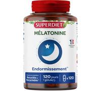 SUPERDIET - MELATONINA - Hormona del sueño - Mitigación jet lag - Fabricado en Francia - 120 Cápsulas