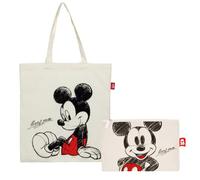 Superdiver Set Bolsa Shopping y Neceser Mickey - Licencia Oficial Disney - Algodón y Poliéster - Ideal para Uso Diario o Regalo - Bolsa 37x41 cm y Neceser 22,5x16 cm