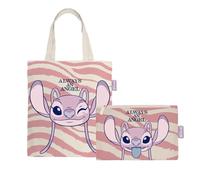 Superdiver Set Tote y Neceser Ángela (Stitch) - Licencia Oficial Disney - Algodón y Poliéster - Diseño “Always an Angel” - Ideal para Uso Diario o Regalo - Tote 37x41 cm y Neceser 22,5x16 cm
