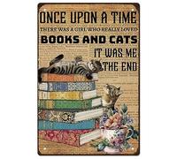 SUPERDNAT Cat Books Cartel de Chapa de Metal Habitación de Niña Vintage Pintura de Hojalata Placa Retro Cartel de Arte de Pared Cartel de Metal de Aluminio de Moda Antigua