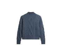 Superdry Aran Cable Knit Polo Jumper Suéter, Vintage Denim Blue, 38 para Mujer