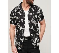 Superdry Camisa de hombre de lino estampada con cuello abierto. Negro 2XL