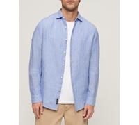 Superdry Camisa de hombre de manga larga de lino Studios. Azul S