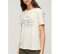 Superdry Camiseta de mujer corte relajado con logotipo metalizado. Crema 36/10