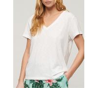 Superdry Studios Slub Emb Vee tee Camisa de Negocios, Blanco, S para Mujer