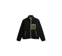 Superdry Chaqueta de forro polar retro vintage para hombre con cremallera completa, Negro, XL
