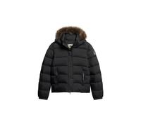 Superdry COAT FAUX FUR SHORT HOOD PUFFER Jet Black 12 MUJER