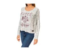 Superdry - Cuello Redondo Detalle Encaje Manga Larga Jersey - Tops - Mujer - Gris - S -