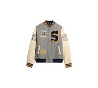Superdry, JACKET COLLEGE PATCHED BOMBER JACKET, M5012082A, Grey Marl, M, MAN, ADULTO